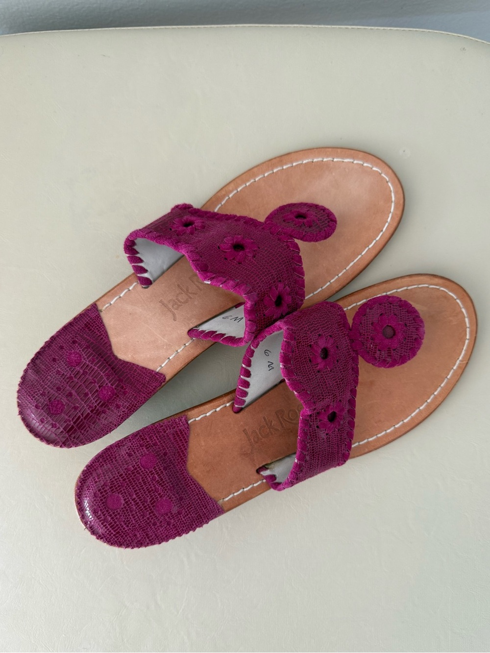 Jack Rogers Leather Slide Sandals Pink Floral Low Wedge Women’s Size 6M